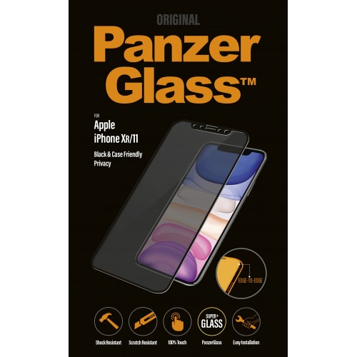 PanzerGlass P2665 Apple, iPhone Xr/11, grūdintas stiklas, juodas, tinkamas dėklui su privatumo