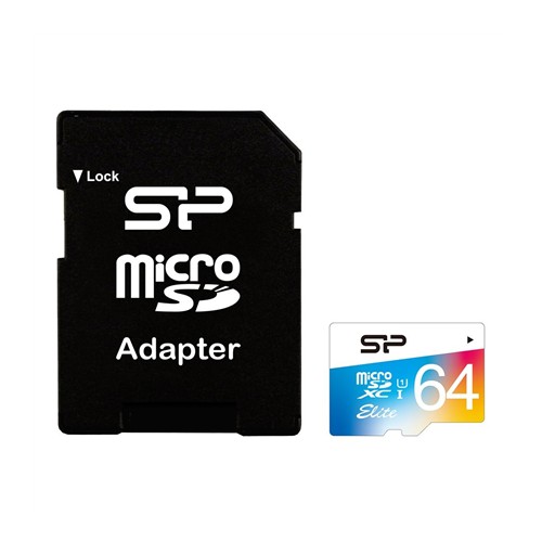 Silicon Power Elite UHS-1 Colorful 64 GB, MicroSDXC, Flash atminties klasė 10, SD adapteris