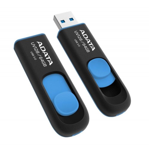 ADATA UV128 64 GB, USB 3.0, juoda/mėlyna Išoriniai kietieji diskai ADATA