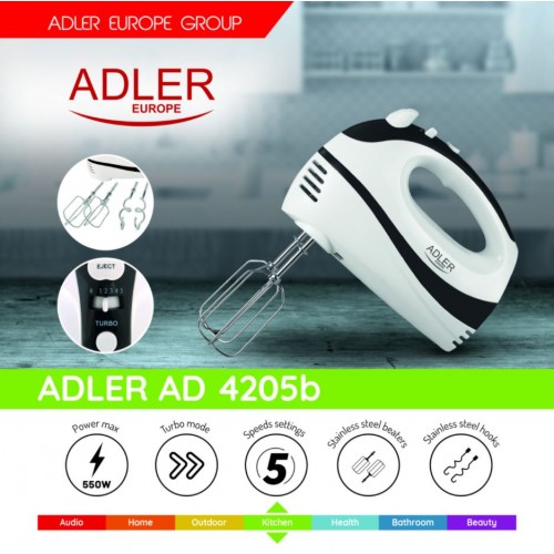 Adler Mixer AD 4205 b rankinis maišytuvas, 300 W, greičių skaičius 5, turbo režimas