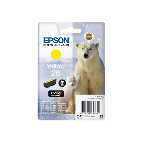 Epson Singlepack 26 Claria Premium Ink Yellow Spausdintuvų reikmenys Epson