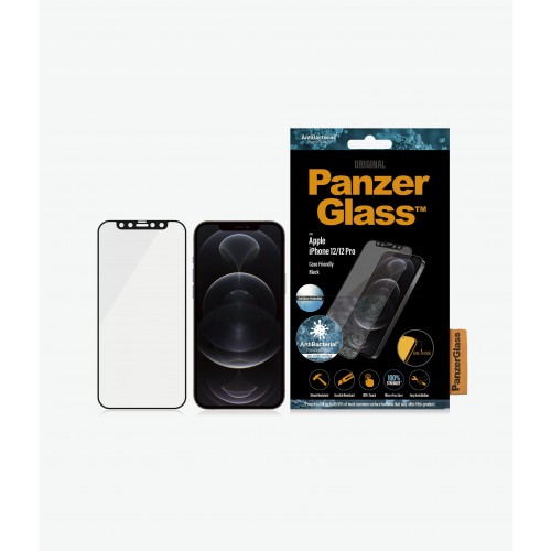 PanzerGlass Apple, „iPhone 12/12 Pro“, stiklas nuo akinimo, juodas, tinkamas dėklui