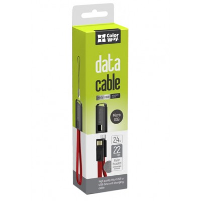 ColorWay duomenų kabelis USB – „MicroUSB“ (raktas) 0,22 m, raudonas, 2,4 A Pakrovėjai ColorWay