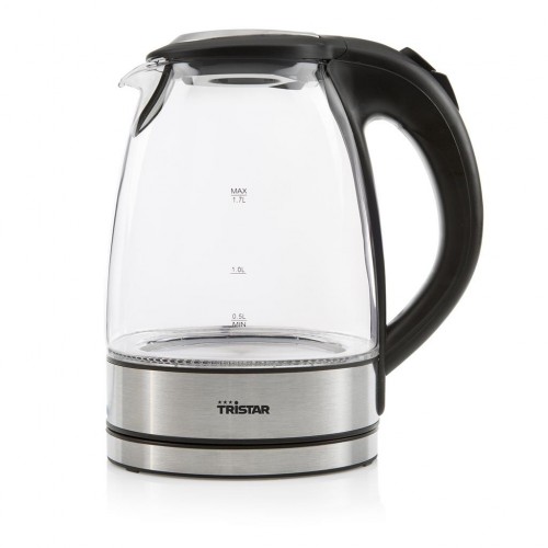 Tristar Glass Kettle with LED WK-3377 Electric, 2200 W, 1.7 L, Glass, 360 rotational base, Black/Stainless Steel