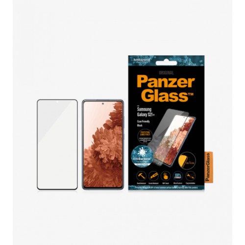 PanzerGlass Samsung, Galaxy S21+ serija, antibakterinis stiklas, juodas, ekrano apsauga nuo