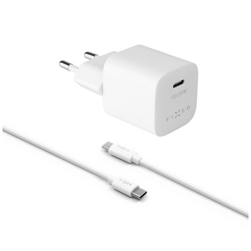 Fixed Mini Travel Charger USB-C/USB-C Cable Fast charging, White, 20 W