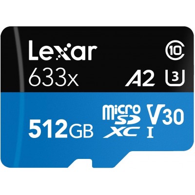 Lexar High-Performance 633x UHS-I MicroSDXC“, 512 GB, „Flash“ atminties klasė 10, juoda/mėlyna