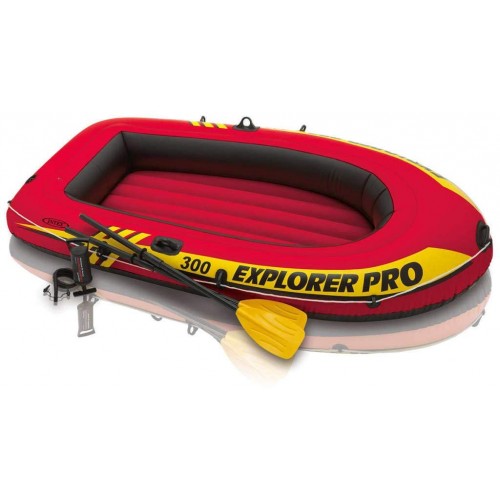 Intex Explorer Pro 300 rinkinys pripučiama valtis su irklais ir pompa raudona/geltona Vandens