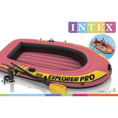 Intex Explorer Pro 300 rinkinys pripučiama valtis su irklais ir pompa raudona/geltona Vandens