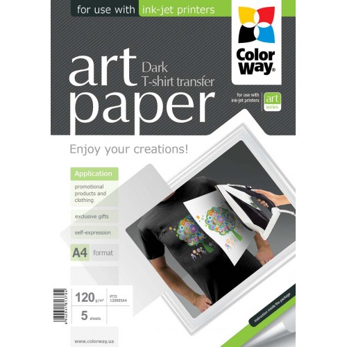 ColorWay ART marškinėlių perkeliamasis (tamsus) fotopopierius, 5 lapai, A4, 120 g/m