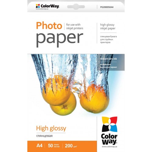 ColorWay blizgus fotopopierius, 50 lapų, A4, 200 g/m Spausdintuvų reikmenys ColorWay