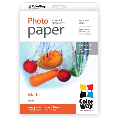 ColorWay matinis fotopopierius, 100 lapų, 10x15, 190 g/m Spausdintuvų reikmenys ColorWay