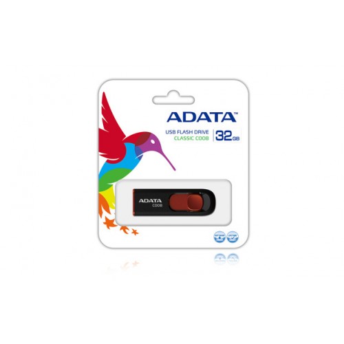 ADATA C008 32 GB, USB 2.0, juoda/raudona Išoriniai kietieji diskai ADATA