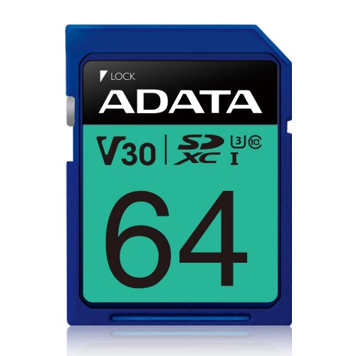ADATA Premier Pro UHS-I SDXC, 64 GB, Flash atminties klasė 10, U3, V30, 80 MB/s, 100 MB/s