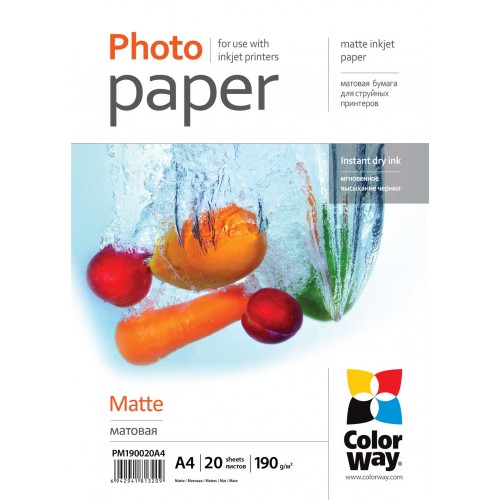 ColorWay matinis fotopopierius, 20 lapų, A4, 190 g/m Spausdintuvų reikmenys ColorWay