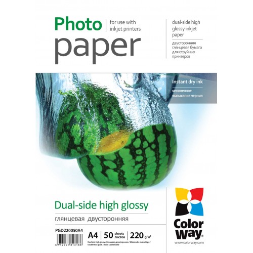 ColorWay High Glossy“ dviejų pusių fotopopierius, 50 lapų, A4, 220 g/m Spausdintuvų reikmenys