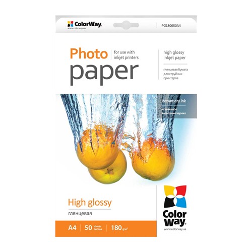 ColorWay A4, labai blizgus fotopopierius, 50 lapų, A4, 180 g/m Spausdintuvų reikmenys ColorWay