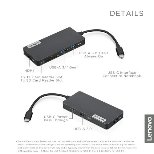 Lenovo USB-C 7-in-1 šakotuvas USB šakotuvas, USB 3.0 (3.1 Gen 1) prievadų skaičius 2, USB 2.0