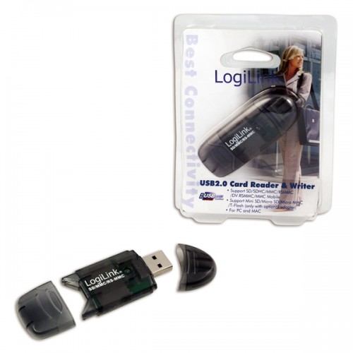 Logilink kortelių skaitytuvo USB 2.0 išorinė kortelė, skirta MMC, RS-MMC, SD ir SD HC Kortelių