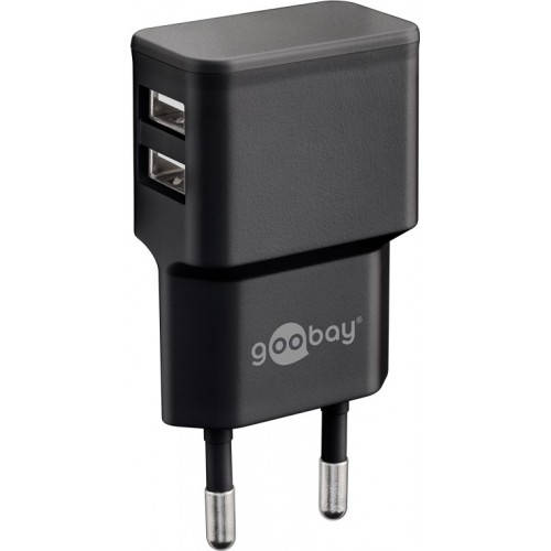 Goobay Dual USB“ įkroviklis 44951 2,4 A, 2 USB 2.0 lizdai (A tipas), juodas, 12 W Adapteriai