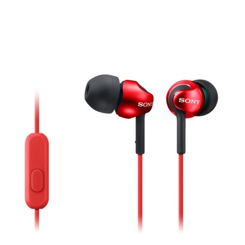Sony EX“ serijos į ausis įdedamos ausinės, raudonos „ Sony MDR-EX110AP“ įdedamos ausinės