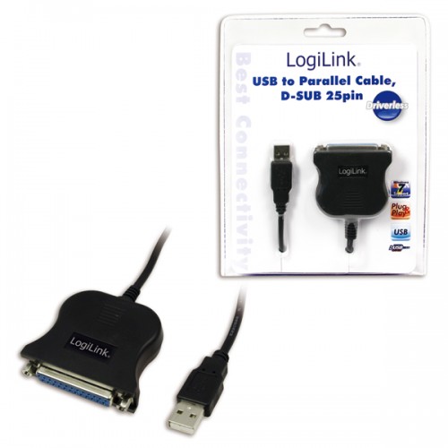 Logilink USB 2.0 adapteris prie Paralel (LPT) DB25, 1,8 m DB25, USB A kištukas Adapteriai
