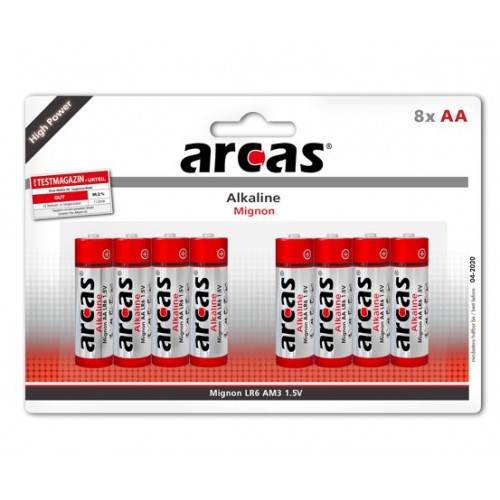 Arcas AA/LR6, šarminis, 8 vnt. Baterijos Arcas