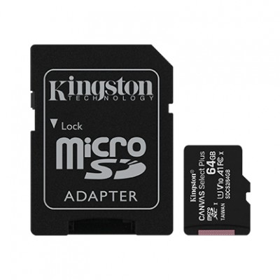 Kingston Canvas Select Plus UHS-I 64 GB“, „MicroSDXC“, „Flash“ atminties klasė 10, SD adapteris