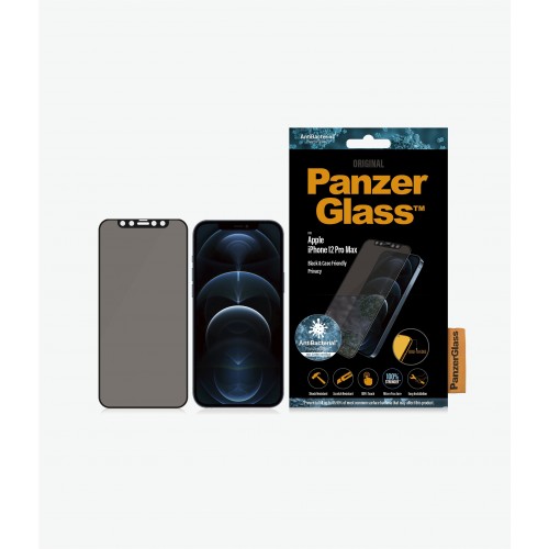 PanzerGlass Apple, iPhone 12 Pro Max, stiklas, juodas, privatumo stiklas, antimikrobinis