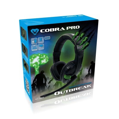 Žaidimų ausinės Media-Tech Cobra PRO OUTBREAK BIG MT3602, 40mm, garsumo valdymas, Juoda-žalia