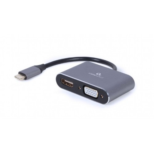 Cablexpert USB Type-C į HDMI ir VGA ekrano adapteris A-USB3C-HDMIVGA-01 0,15 m, pilkas, USB