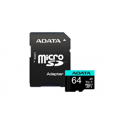 ADATA Premier Pro UHS-I U3 V30S 64 GB, MicroSDXC, 10 klasės flash atmintis, adapteris Atminties