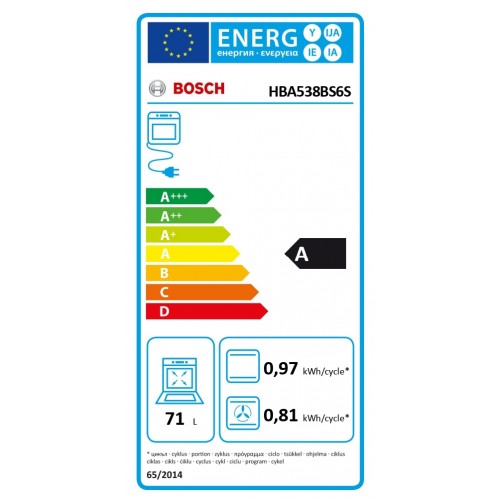 Bosch Įmontuojama orkaitė HBA538BS6S 71 L, A, Serie 6, "Eco Clean", elektroninė, aukštis 60 cm