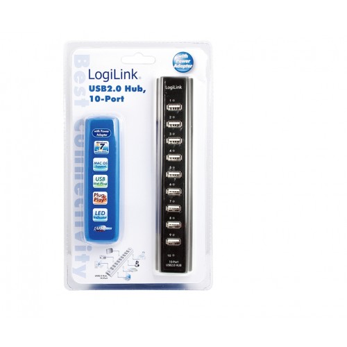 Logilink USB 2.0 Hub-10 prievadas su maitinimo adapteriu Įvairūs šakotuvai Logilink
