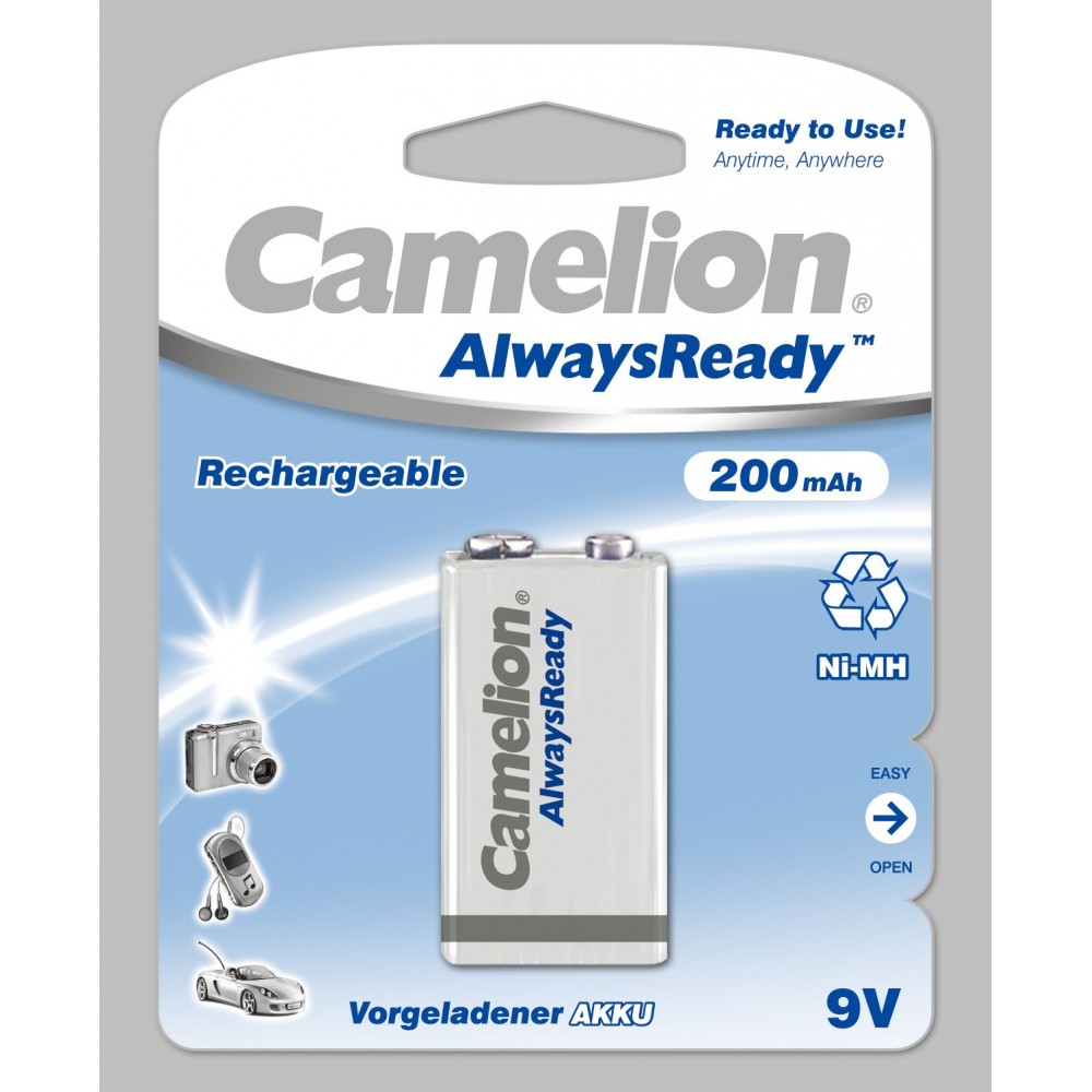 Camelion 9V/6HR61, 200 mAh, „Always Ready“ įkraunamos baterijos Ni-MH, 1 vnt. Baterijos Camelion