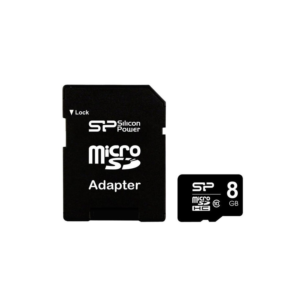 Silicon Power 8 GB, MicroSDHC, Flash atminties klasė 10, SD adapteris Atminties kortelės