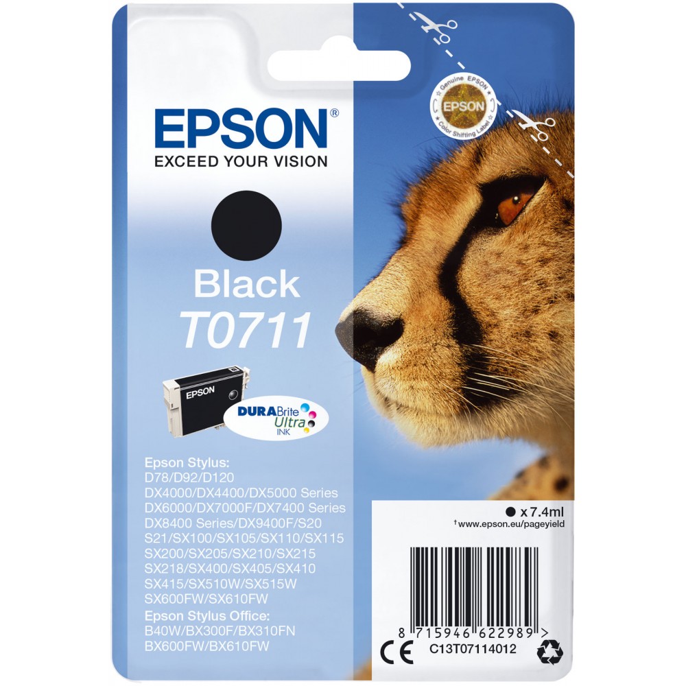 Epson T0711 rašalo kasetė, juoda Spausdintuvų reikmenys Epson