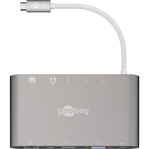Goobay USB-C All-in-1 kelių prievadų adapteris 62113 USB Type-C, 0,13 m, sidabrinis Įkrovos