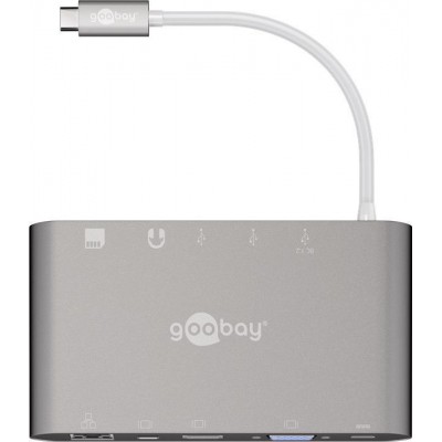 Goobay USB-C All-in-1 kelių prievadų adapteris 62113 USB Type-C, 0,13 m, sidabrinis Įkrovos
