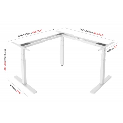 Digitus Desk frame, 60 - 125 cm, Maximum load weight 120 kg, Metal, White