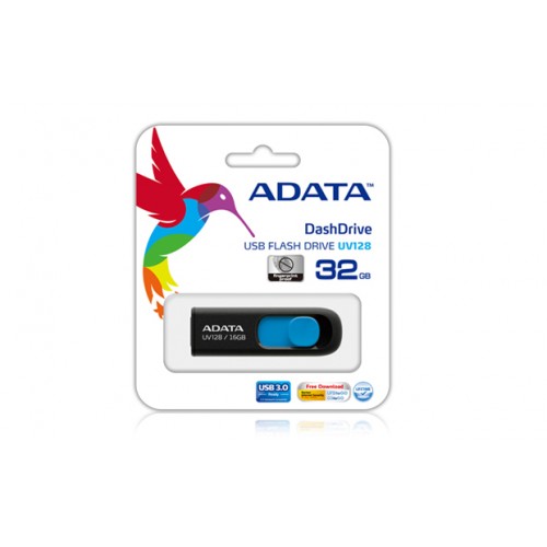 ADATA UV128 32 GB, USB 3.0, juoda/mėlyna Išoriniai kietieji diskai ADATA