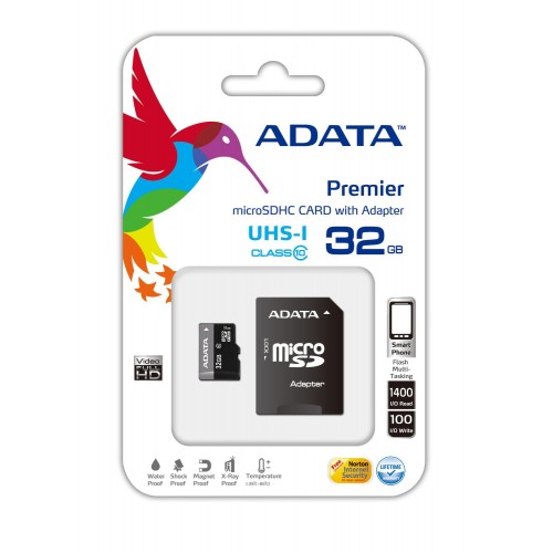 ADATA Premier UHS-I 32 GB, SDHC, Flash atminties klasė 10, SD adapteris Atminties kortelės ADATA