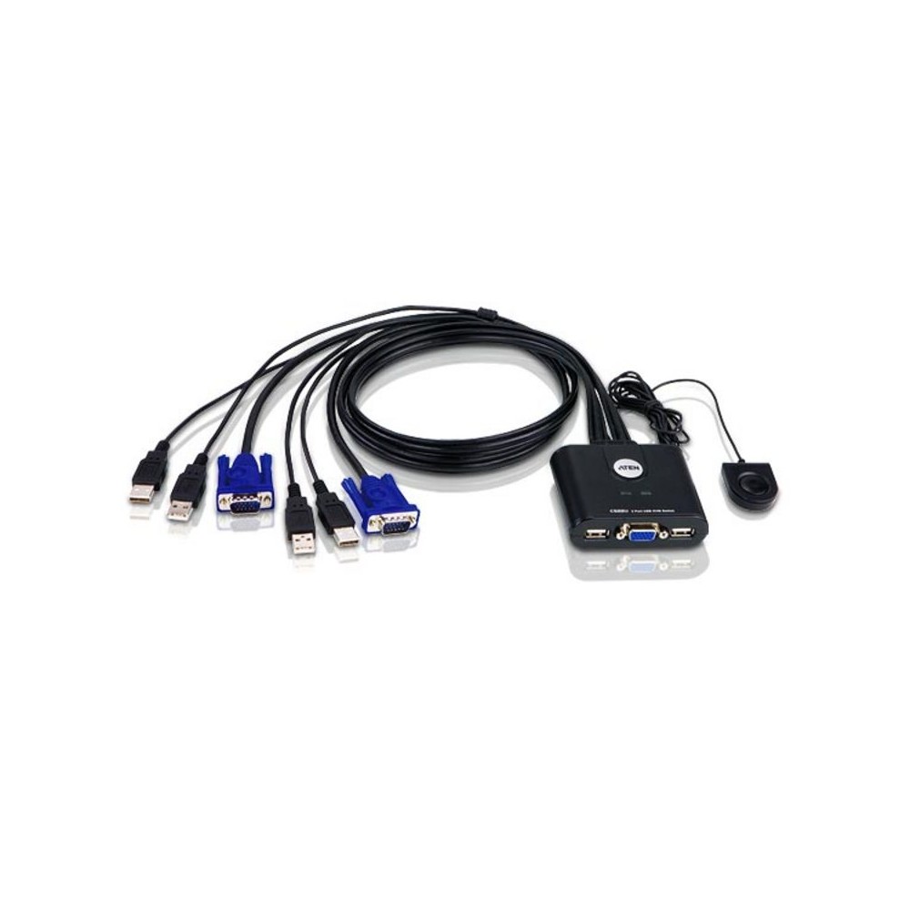 Aten 2 prievadų USB VGA kabelis KVM jungiklis su nuotolinio prievado parinkikliu KVM