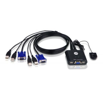 Aten 2 prievadų USB VGA kabelis KVM jungiklis su nuotolinio prievado parinkikliu KVM