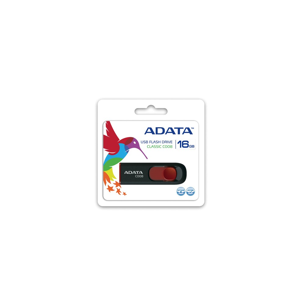 ADATA C008 16 GB, USB 2.0, juoda/raudona Išoriniai kietieji diskai ADATA