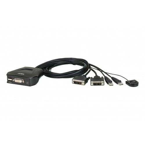 Aten 2 prievadų USB DVI kabelis KVM jungiklis su nuotolinio prievado parinkikliu KVM