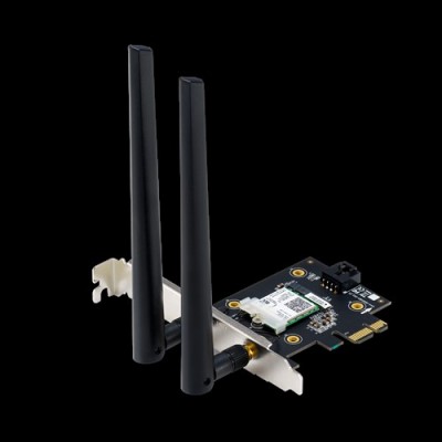 ASUS PCE-AX3000 (802.11ax) AX3000 Dual-Band PCIe Wi-Fi 6 Asus 2 external antennas Bluetooth 5.0, WPA3 network security, OFDMA an