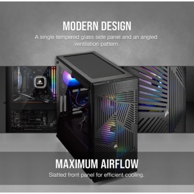 Corsair Airflow Tempered Glass 275R Side window, Black, Mid-Tower, Power supply included No, Steel, Tempered Glass