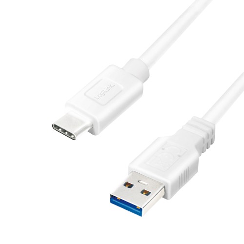 Logilink USB 3.2 Gen 1x1 kabelis CU0174 1 m, baltas, USB-A kištukas, USB-C kištukas Laidai